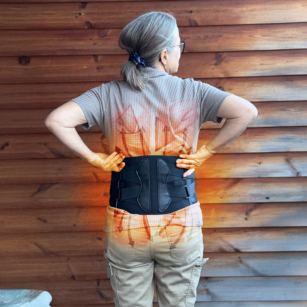 Uppvärmd uppladdningsbar och trådlös ländryggsvärmare med vibration