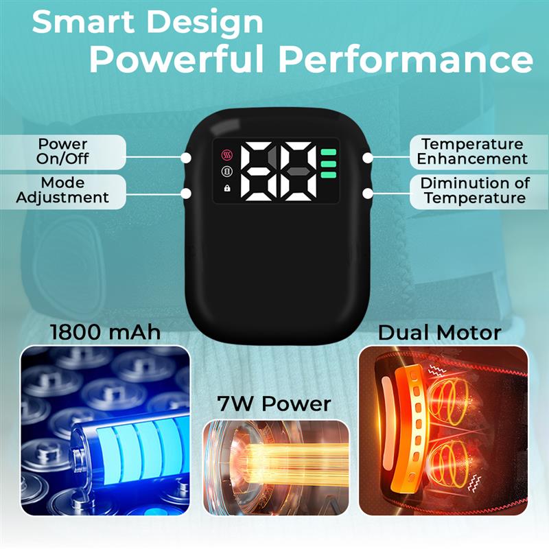 Uppvärmd uppladdningsbar och trådlös ländryggsvärmare med vibration