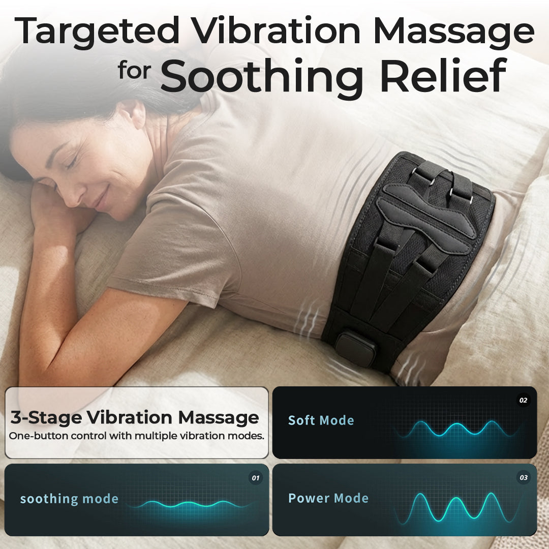 Uppvärmd uppladdningsbar och trådlös ländryggsvärmare med vibration